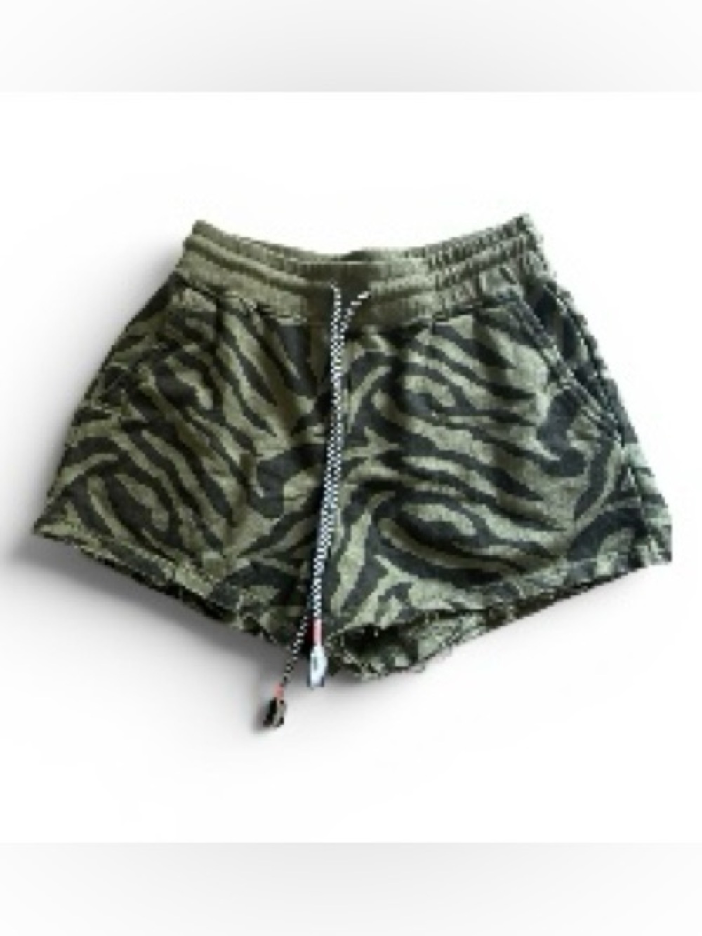 SUNDRY Zebra-Print Olive Green Drawstring Shorts NWOT